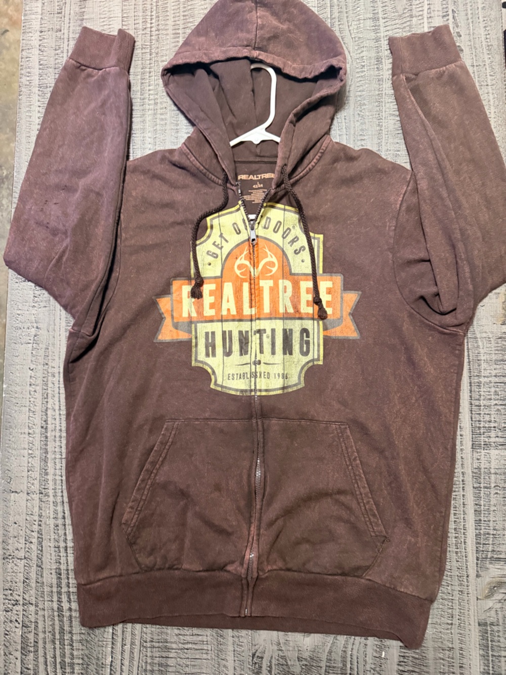 Realtree Brown and Orange Logo Zip-Up Hoodie w Vintage Look